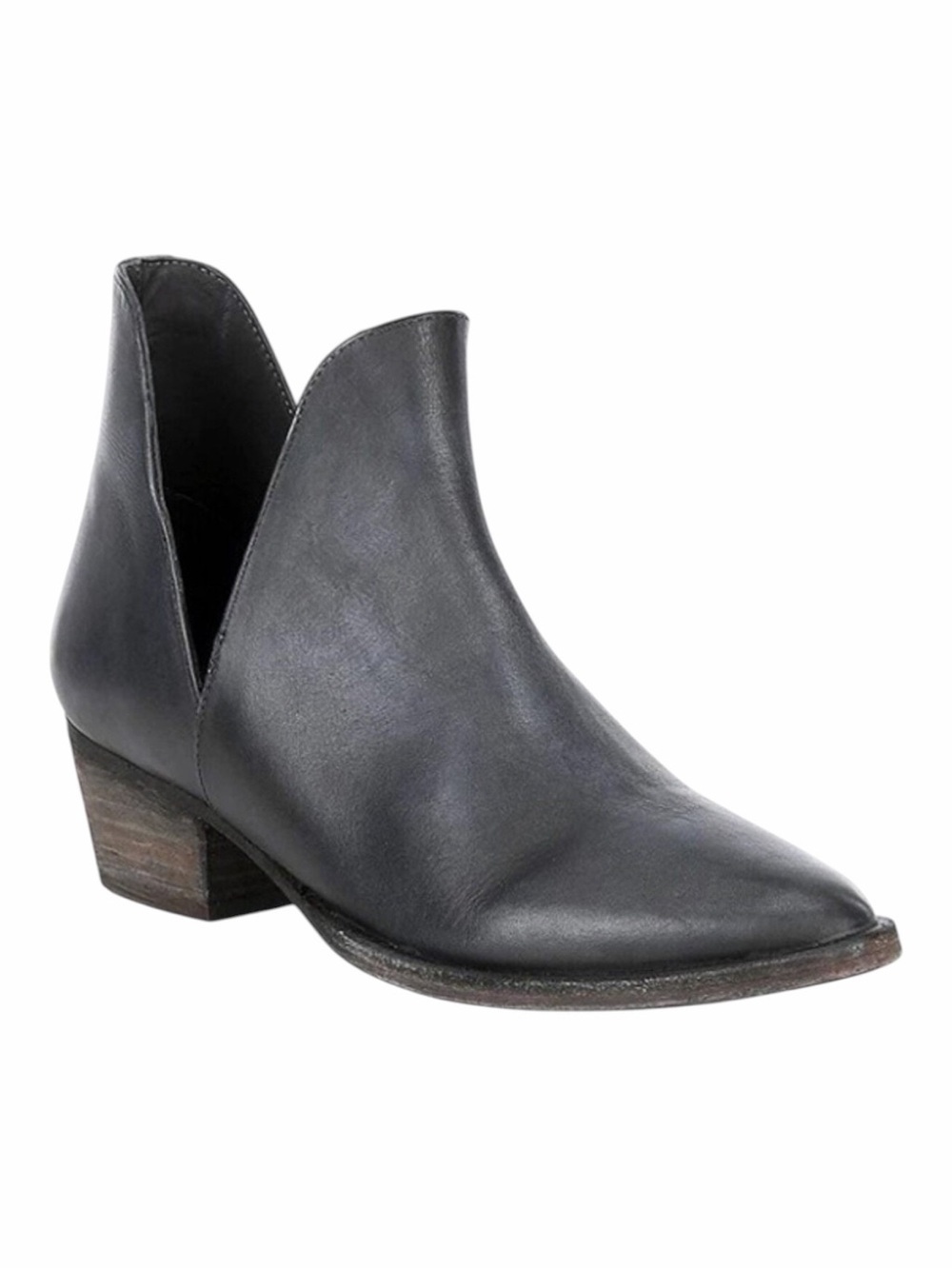 FREE PEOPLE Black Leather Charm Double V Ankle Booties. Size EU 37.5.